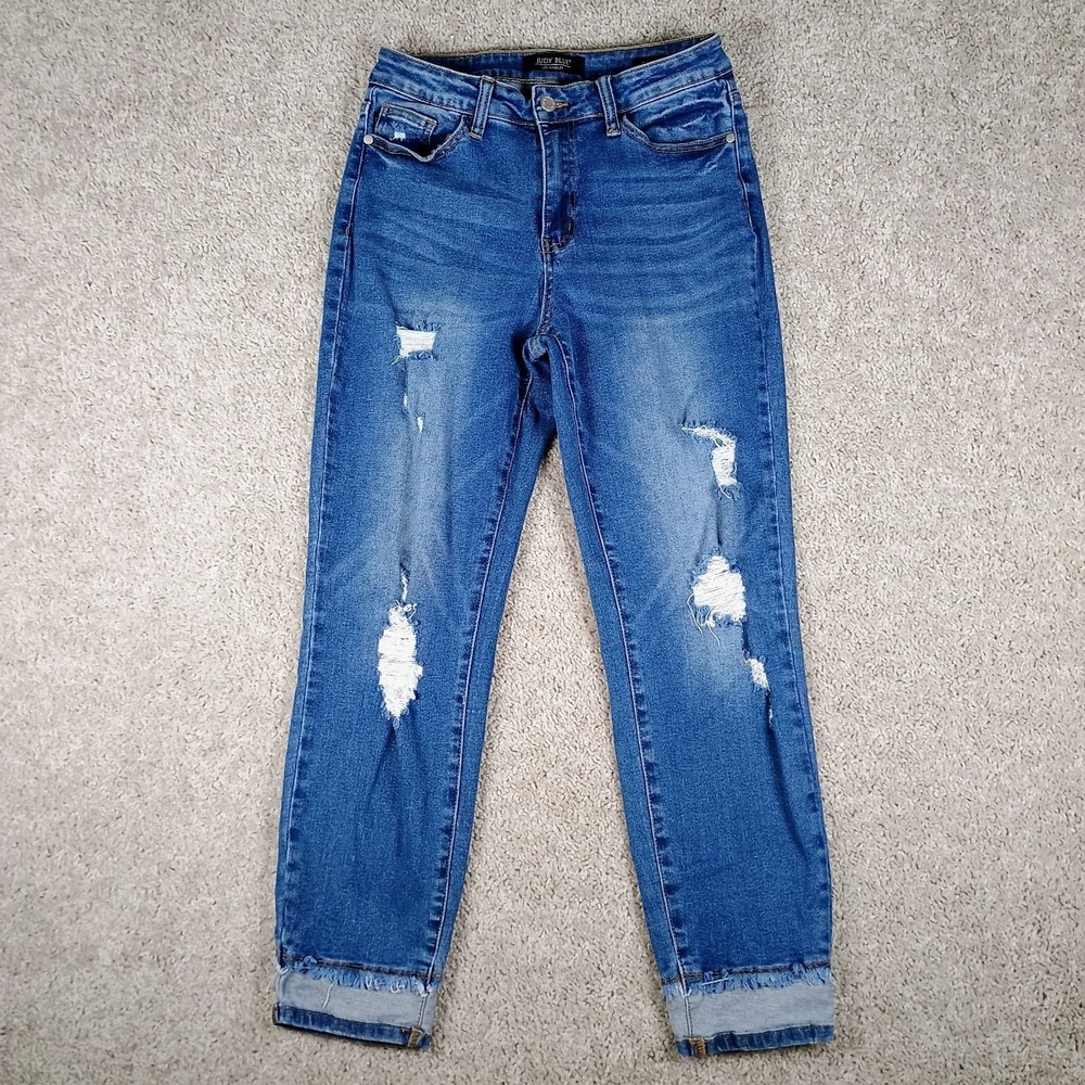 Judy Blue Jeans Womens 7/28 High Rise Slim Fit Distressed Cuffed JB84183 Stretch